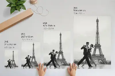 Décoration murale un couple dansant en noir et blanc devant la tour