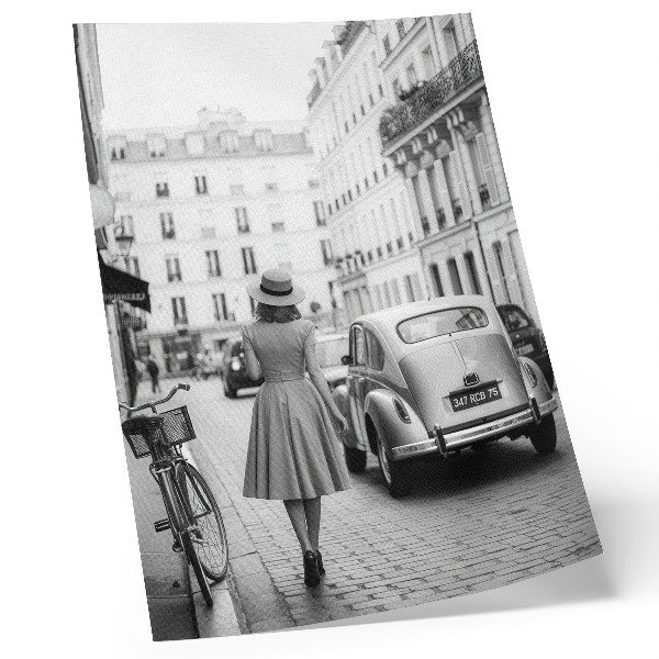 Impression sur toile femme au charme rétro dans une voiture classique en ville