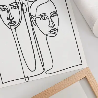 Affiche décorative visages dessinés au trait dans un style minimaliste élégant