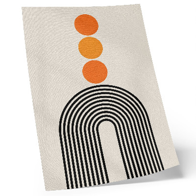 Impression sur toile Trois cercles orange avec des lignes noires en forme d'éventail