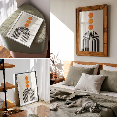 Impression sur toile Trois cercles orange avec des lignes noires en forme d'éventail