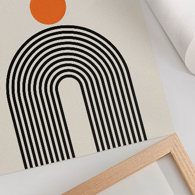 Impression sur toile Trois cercles orange avec des lignes noires en forme d'éventail