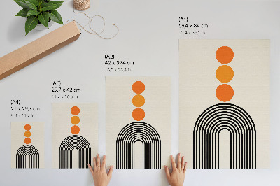 Impression sur toile Trois cercles orange avec des lignes noires en forme d'éventail