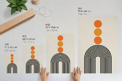 Impression sur toile trois cercles orange avec des lignes noires en motif éventail
