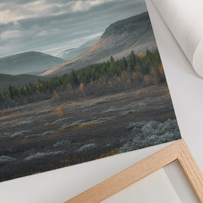 Impression sur toile Montagnes nuageuses, arbres verts, vallée paisible