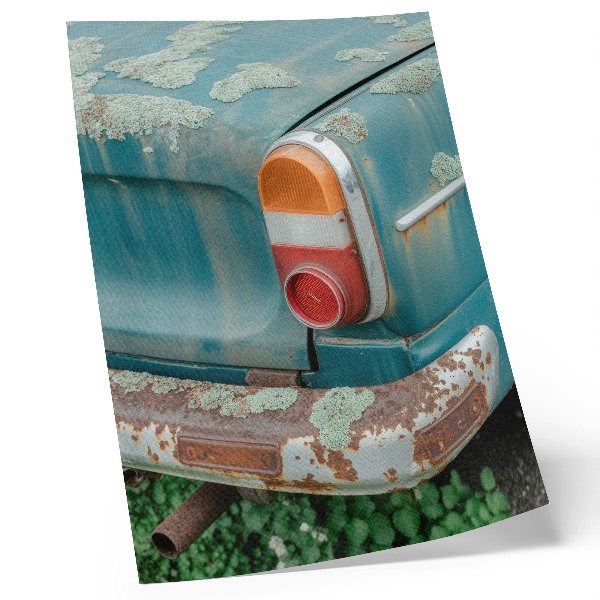Affiche décorative Voiture recouverte de mousse, de rouille et de couleur turquoise
