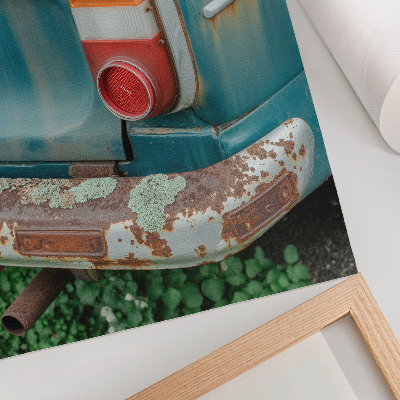 Affiche décorative Voiture recouverte de mousse, de rouille et de couleur turquoise