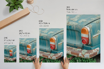 Affiche décorative Voiture recouverte de mousse, de rouille et de couleur turquoise