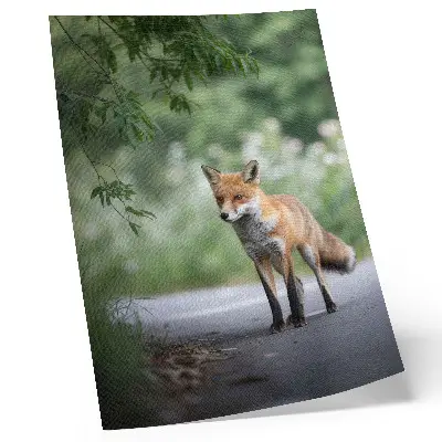 Décoration murale renard dans la nature verte au style minimaliste axé sur la paix