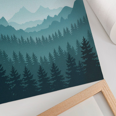 Impression sur toile Montagnes bleues, arbres verts, espace, nature