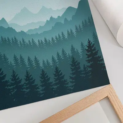 Impression sur toile représentant des montagnes bleues, des arbres verts et un paysage naturel