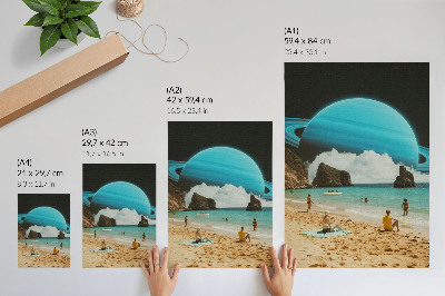 Décoration murale Plage avec une planète au-dessus de l'eau par une journée ensoleillée