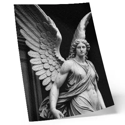Impression sur toile représentant une sculpture d'ange en marbre détaillée et élégante