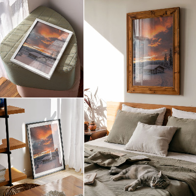 Impression sur toile Abri d'hiver ciel orange nature