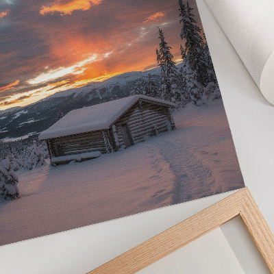 Impression sur toile Abri d'hiver ciel orange nature