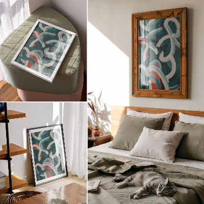 Impression sur toile traits abstraits et dynamiques de couleur turquoise