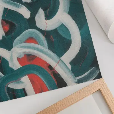 Impression sur toile représentant des traits abstraits et dynamiques de couleur turquoise
