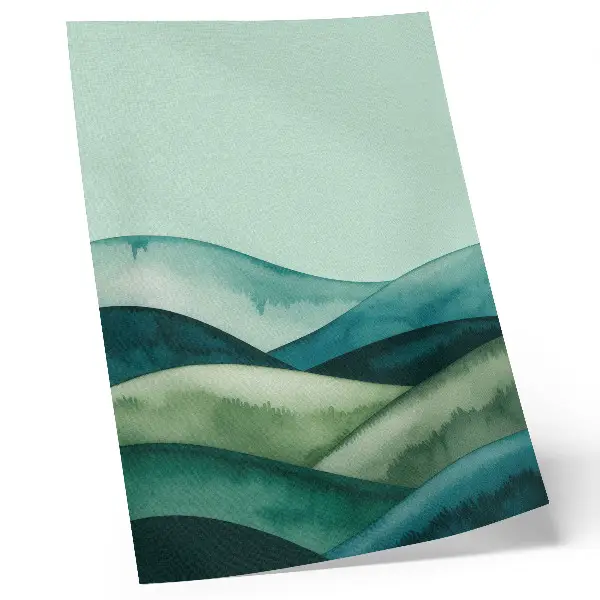 Affiche décorative collines verdoyantes dans une atmosphère turquoise au style aquarelle