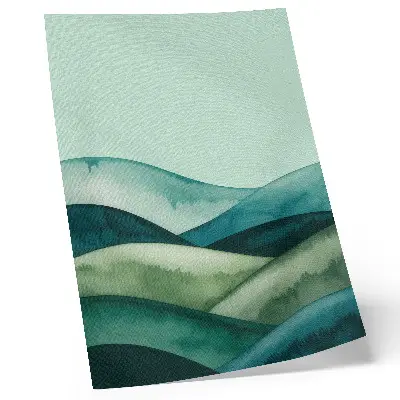 Affiche décorative collines verdoyantes dans une atmosphère turquoise au style aquarelle