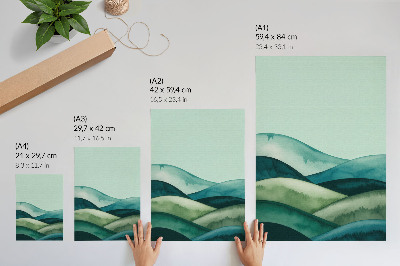 Affiche décorative Collines verdoyantes, atmosphère turquoise, style aquarelle