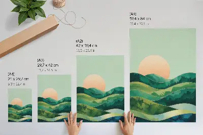 Décoration murale collines pastel et soleil aquarelle