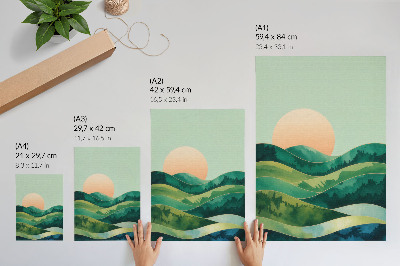 Décoration murale Collines pastel, soleil aquarelle