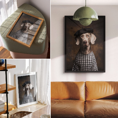 Décoration murale élégance d'un chien portant un béret et un gilet à motifs