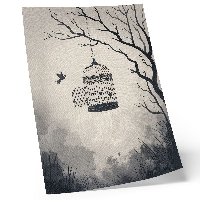 Affiche décorative simplicité d'un arbre à oiseaux noir et blanc