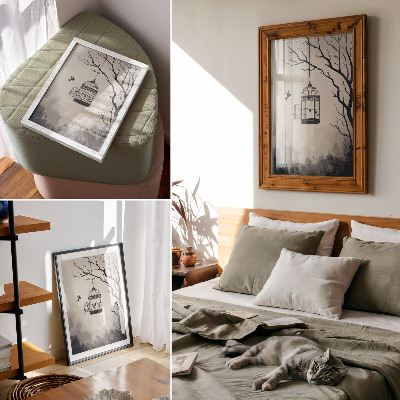 Affiche décorative simplicité d'un arbre à oiseaux noir et blanc