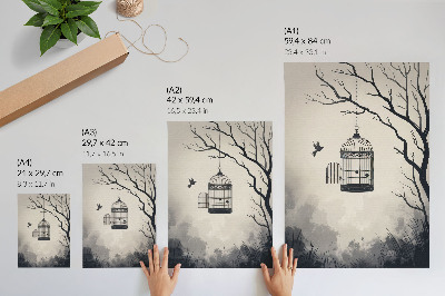 Affiche décorative simplicité d'un arbre à oiseaux noir et blanc