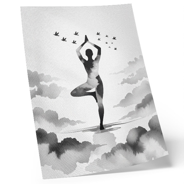 Décoration murale Silhouette en noir et blanc dans les nuages avec des oiseaux