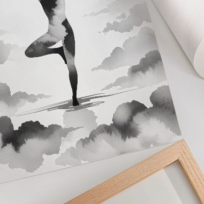 Décoration murale Silhouette en noir et blanc dans les nuages ​​avec des oiseaux