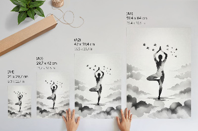 Décoration murale Silhouette en noir et blanc dans les nuages ​​avec des oiseaux