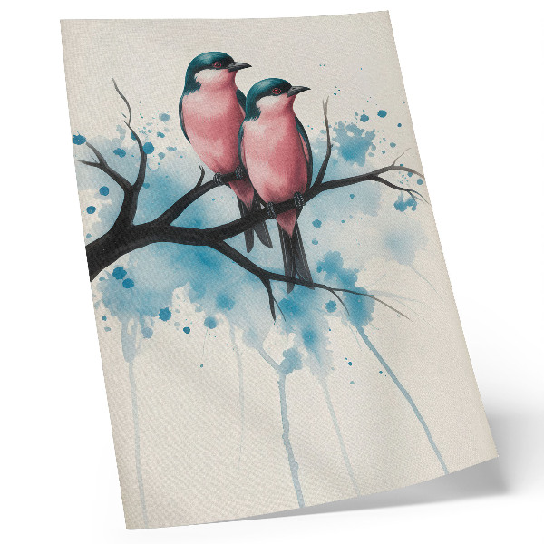 Affiche décorative Couple d'oiseaux sur une branche avec un fond abstrait