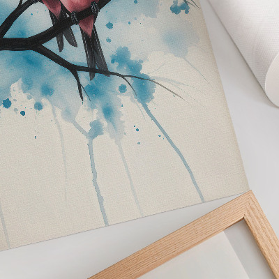 Affiche décorative Couple d'oiseaux sur une branche avec un fond abstrait