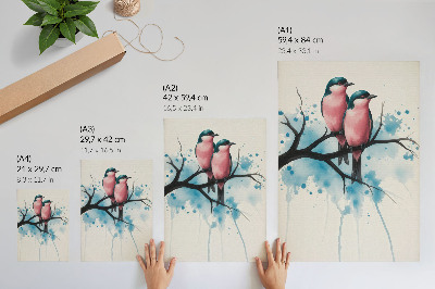 Affiche décorative Couple d'oiseaux sur une branche avec un fond abstrait