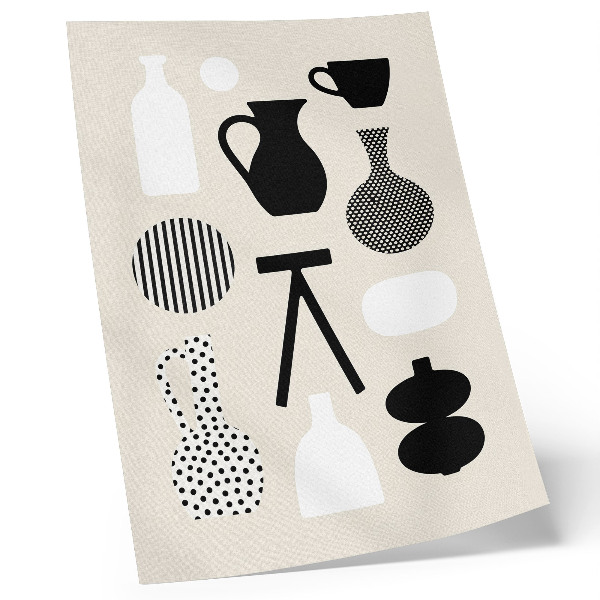 Impression sur toile Motifs géométriques noirs et blancs sur fond beige