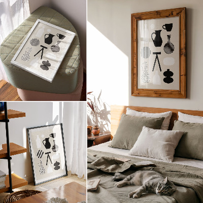 Impression sur toile Motifs géométriques noirs et blancs sur fond beige