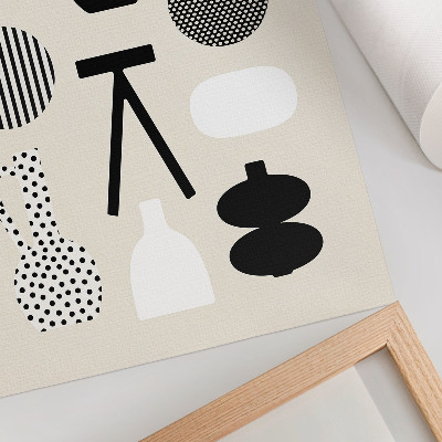 Impression sur toile Motifs géométriques noirs et blancs sur fond beige