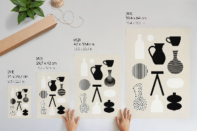 Impression sur toile Motifs géométriques noirs et blancs sur fond beige