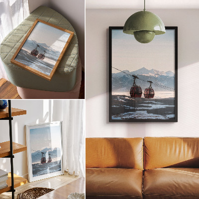 Affiche décorative Montagnes aux paysages hivernaux avec téléphérique
