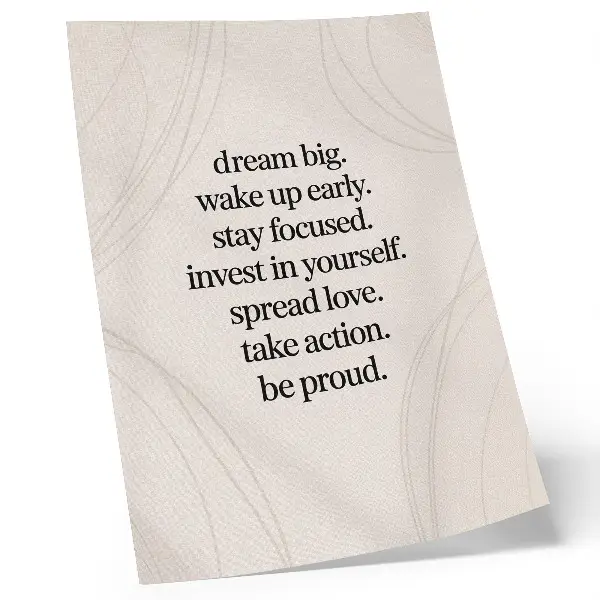 Affiche décorative avec message motivant sur fond lumineux et lignes élégantes