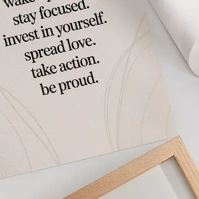 Affiche décorative avec message motivant sur fond lumineux et lignes élégantes