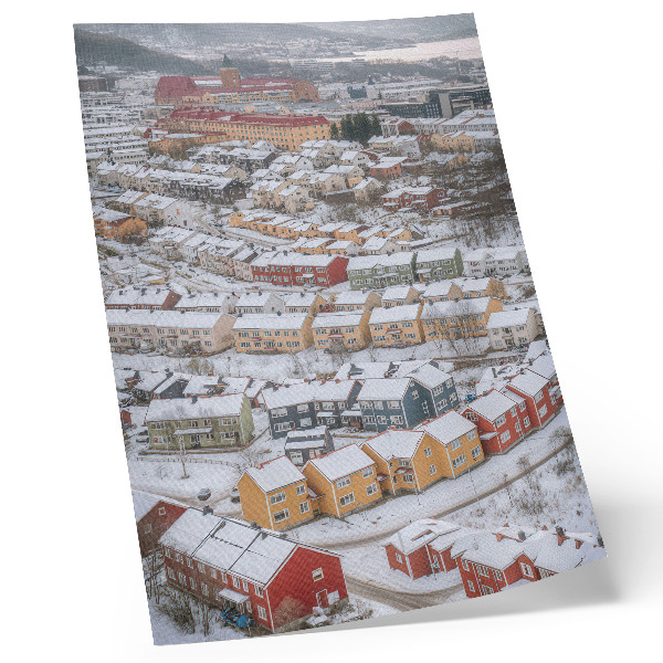 Affiche décorative Maisons colorées, architecture paysagère hivernale