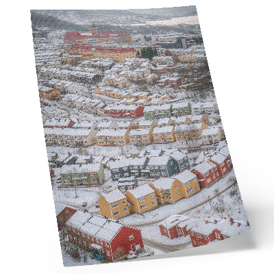 Affiche décorative Maisons colorées, architecture paysagère hivernale