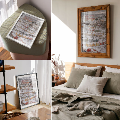 Affiche décorative Maisons colorées, architecture paysagère hivernale