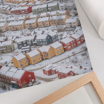 Affiche décorative Maisons colorées, architecture paysagère hivernale