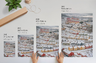 Affiche décorative Maisons colorées, architecture paysagère hivernale