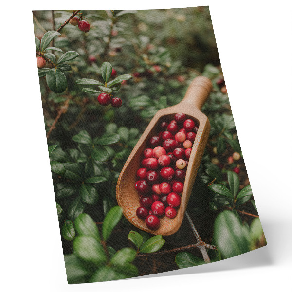 Impression sur toile Couleurs éclatantes des feuilles et des fruits dans une pelle en bois