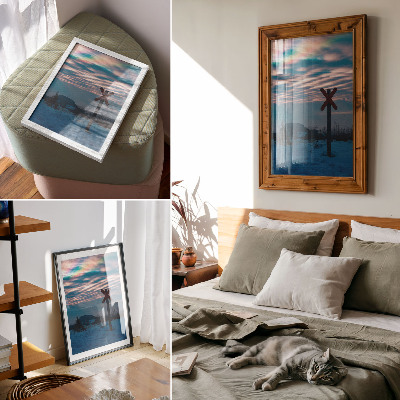 Affiche décorative Paysage hivernal atmosphérique, nuages ​​colorés, panneau solitaire